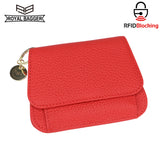 Royal Bagger RFID Short Wallets for Women Genuine Cow Leather Fashion Card Holder with Key Ring Holders Clutch Slim Coin Purse